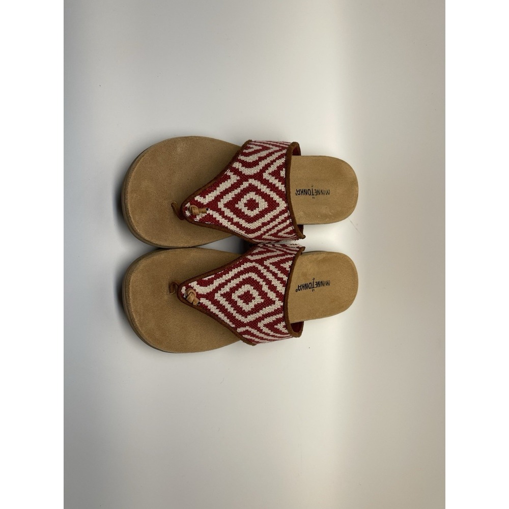 Minnetonka Women's Red White Thong Sandals Size 10 Boho Slip On Comfort - Picture 8 of 8